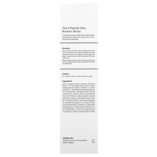 COSRX The 6 Peptide Skin Booster – Sérum Antiarrugas con Péptidos, Ácido Hialurónico y Aminoácidos